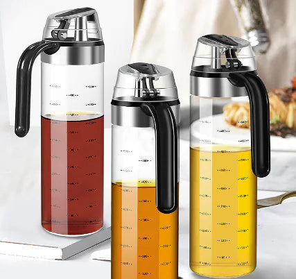 Glass Oil Bottle with Automatic Spout for Kitchen Use