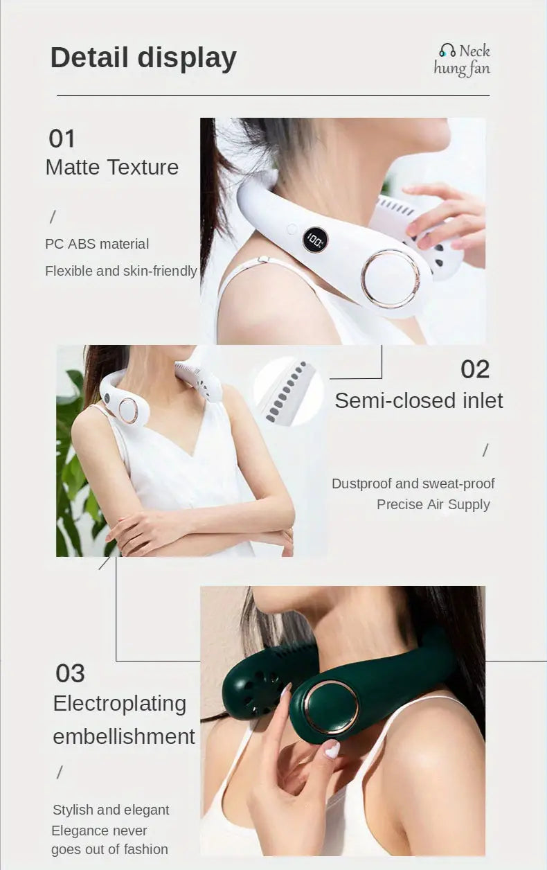 Portable LED Neck Fan for Summer Comfort and Coolness