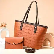 Crocodile Embossed Tote Bag Set with Clutch Purse