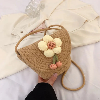 Women's Cotton Weaving Messenger Bag for Summer Vacation