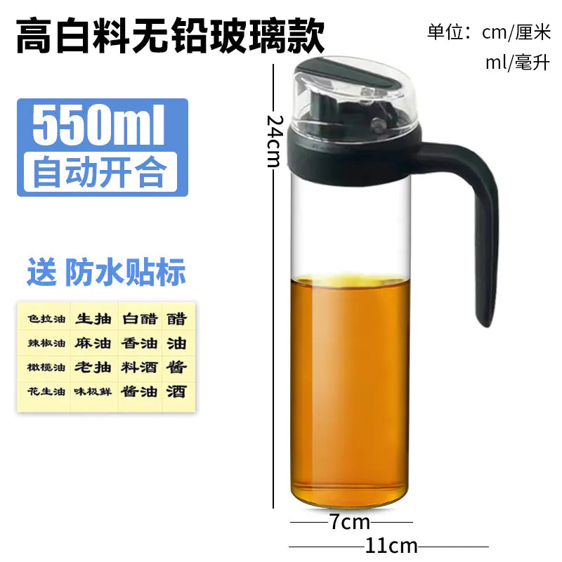 Glass Oil Bottle with Automatic Spout for Kitchen Use
