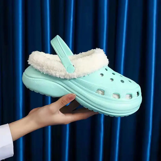 Dongdong Winter Velvet Thick-Soled Wool Slippers for Women