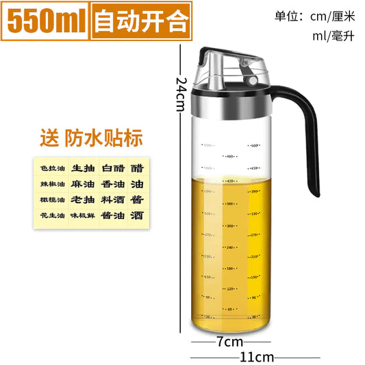Glass Oil Bottle with Automatic Spout for Kitchen Use