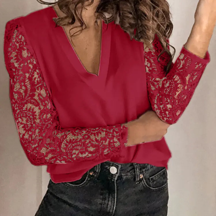 Versatile Women's Lace Long-Sleeved Slim Shirt for Couples