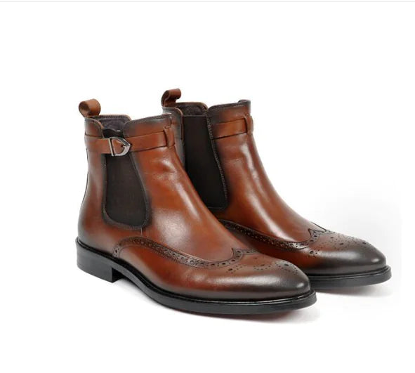 Men's High-Top Leather Boots with Snakeskin Embossing