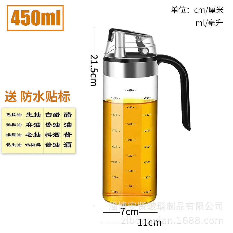Glass Oil Bottle with Automatic Spout for Kitchen Use