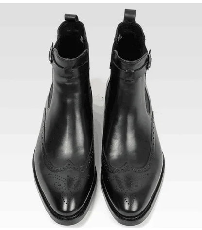 Men's High-Top Leather Boots with Snakeskin Embossing