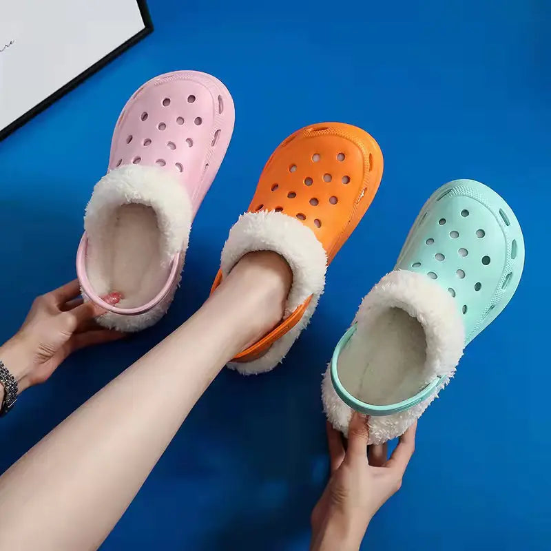 Dongdong Winter Velvet Thick-Soled Wool Slippers for Women