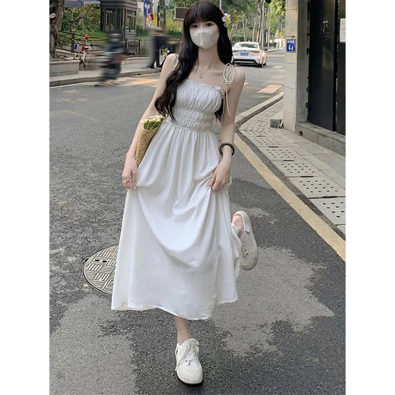 White Summer Suspender Dress for Women