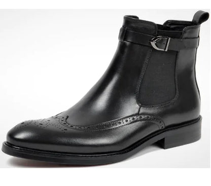 Men's High-Top Leather Boots with Snakeskin Embossing