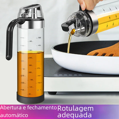 Glass Oil Bottle with Automatic Spout for Kitchen Use