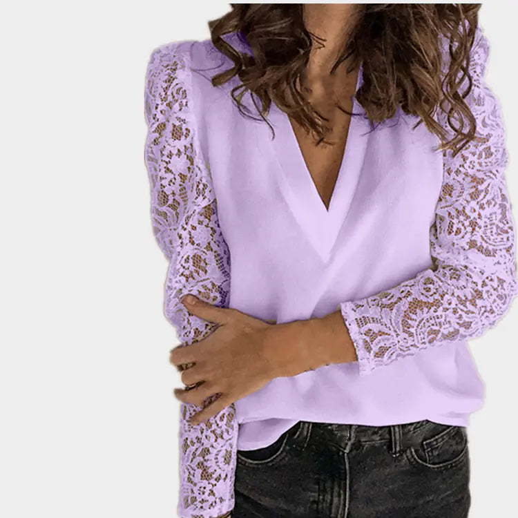 Versatile Women's Lace Long-Sleeved Slim Shirt for Couples