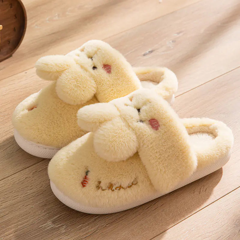 Cute Rabbit Plush Couple Slippers for Indoor Use