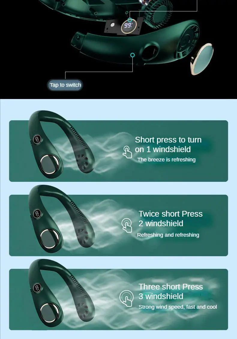 Portable LED Neck Fan for Summer Comfort and Coolness