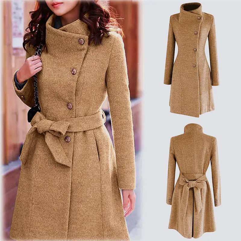 Women's Winter Lapel Wool Trench Coat Overcoat
