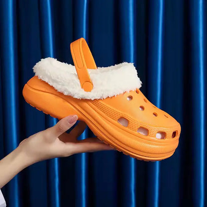 Dongdong Winter Velvet Thick-Soled Wool Slippers for Women